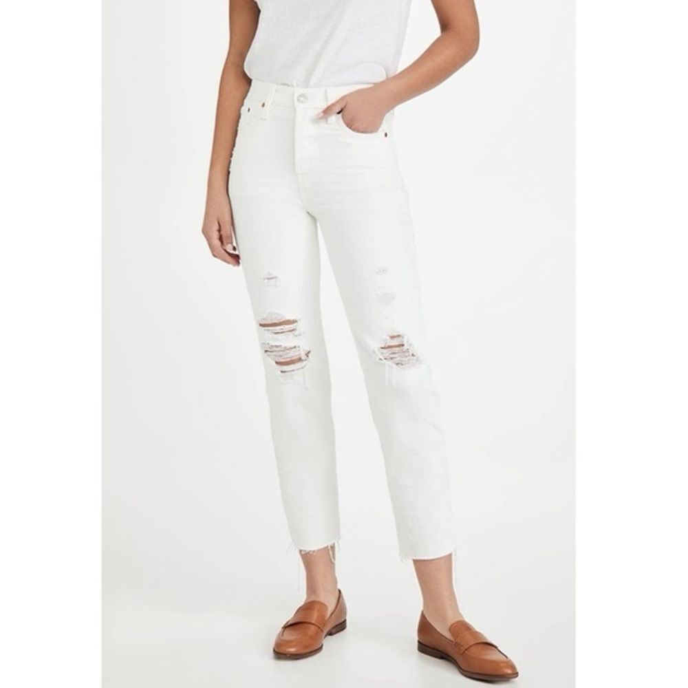 LEVIS 501 Vintage 501 White Button Fly Jeans Raw Hem Jeans Denim Destroyed 26x32